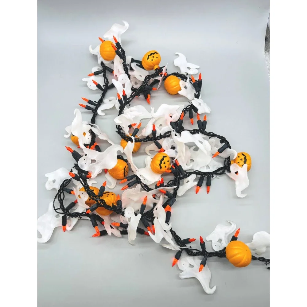 Halloween Blow Mold String Lights White Ghost Pumpkin Decor Tested